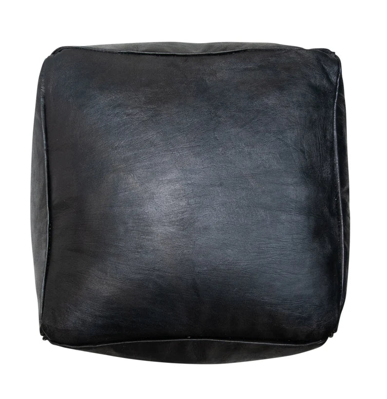 Square Leather Handmade Pouf – Black