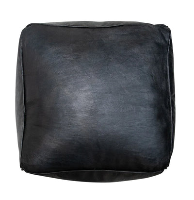 Square Leather Handmade Pouf – Black