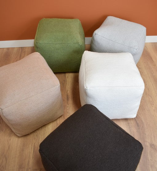 Square Fabric Pouf – Beige