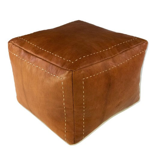 Square Pouf – Brown Cognac Leather