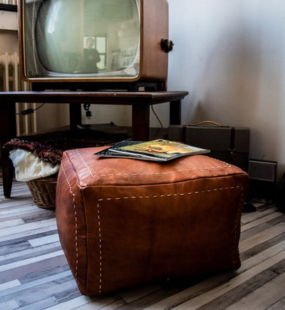 Square Pouf – Brown Cognac Leather
