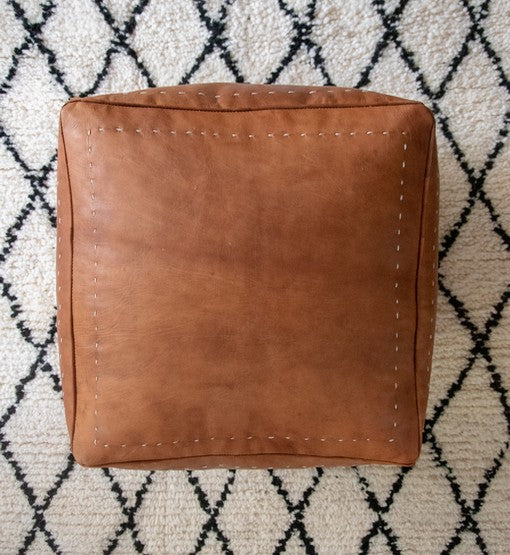 Square Pouf – Brown Cognac Leather