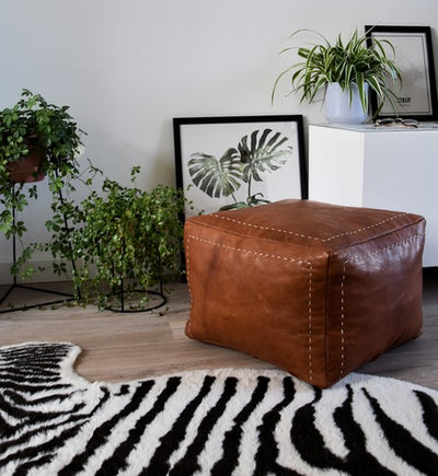 Square Pouf – Brown Cognac Leather