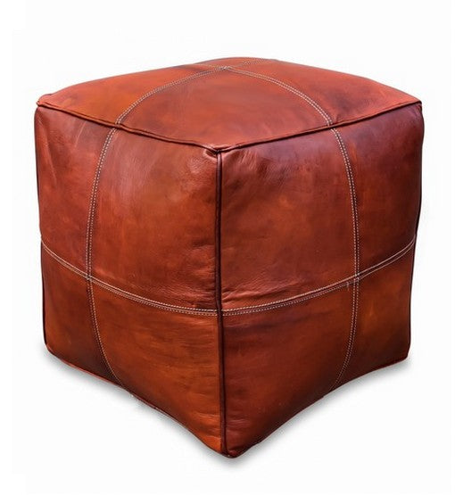Modern Square Leather Pouf – Honey Brown